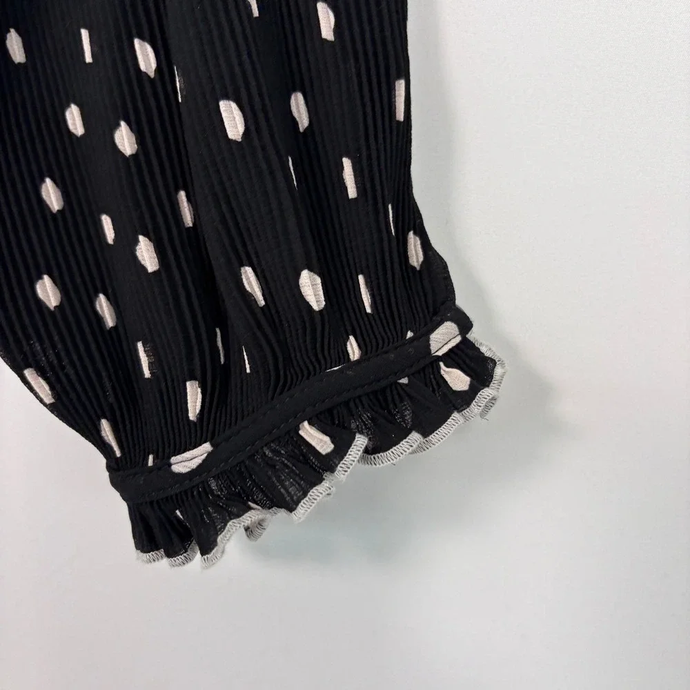 NWT J.Crew Womens Blouse M Black Polka Dot Pleated Peplum AI032 Long Sleeve